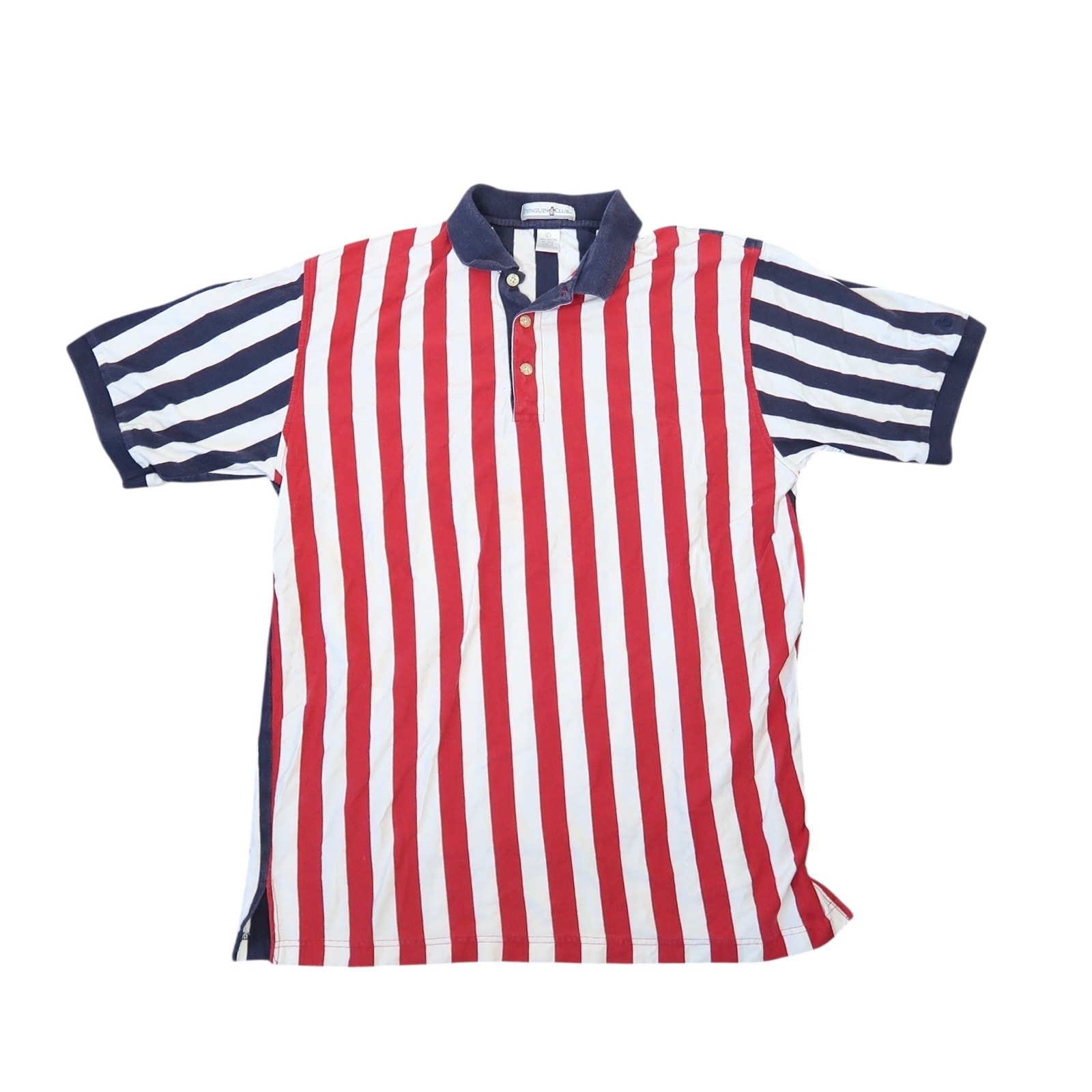 Penguin Club Red White And Navy Blue Stripe Polo Shirt Mens Large